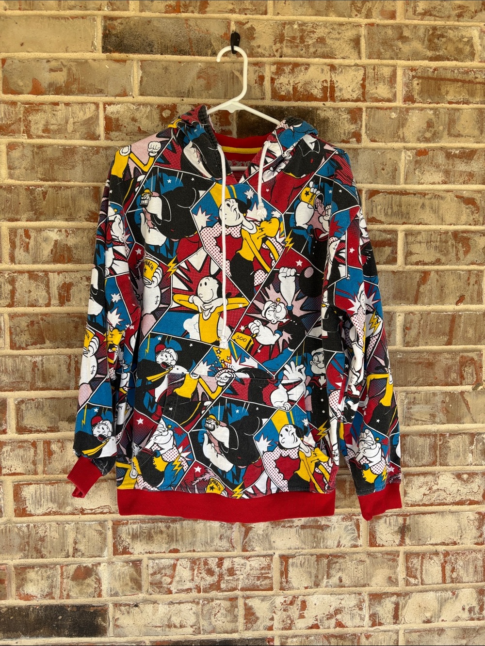 Popeye the Sailor Man Adult Multicolor Comic-Print Hooded Sweatshirt